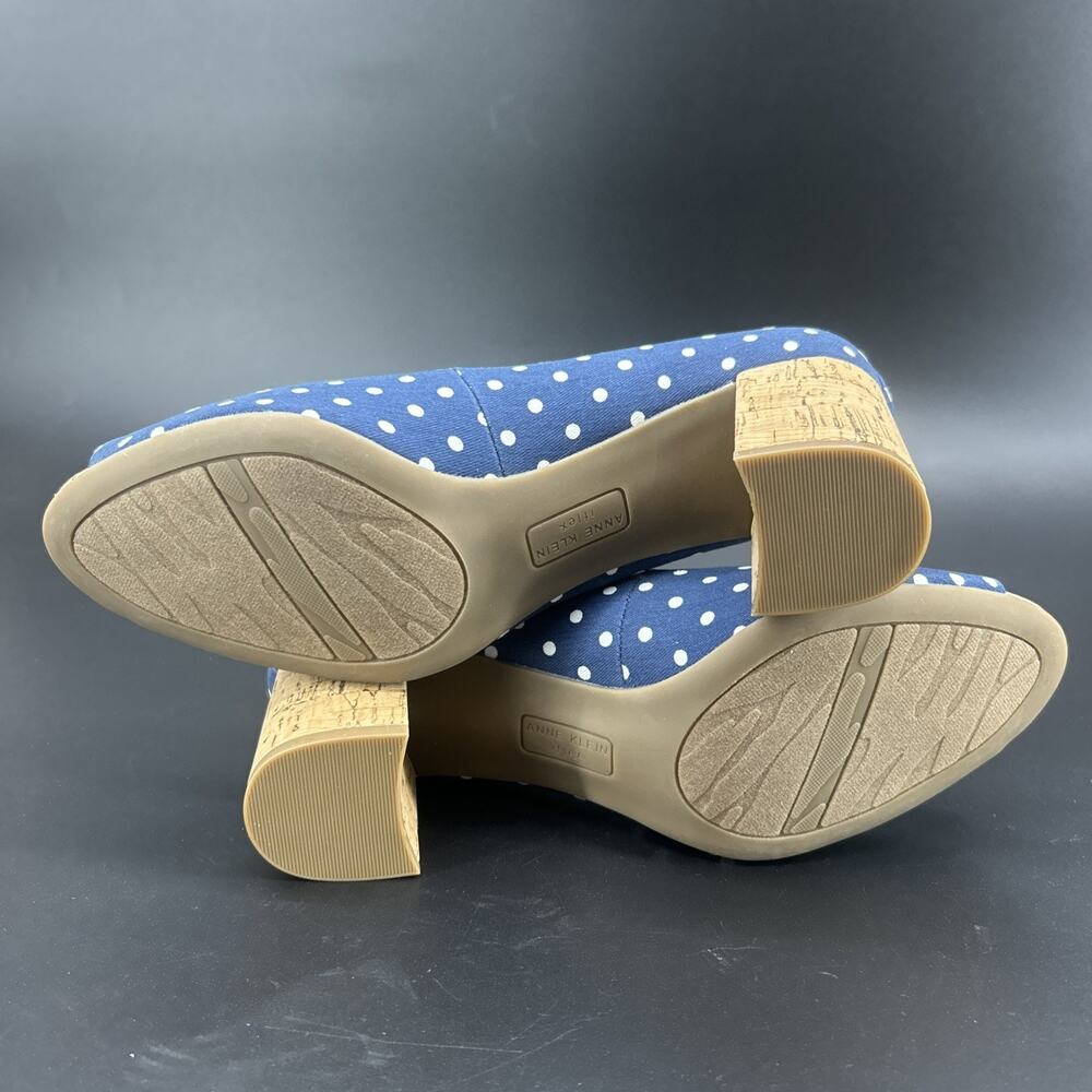 New Anne Klein Womens 8.5M Blue White Polka Dot Peep-Toe Cork Block Heels Megan2 - Picture 7 of 9